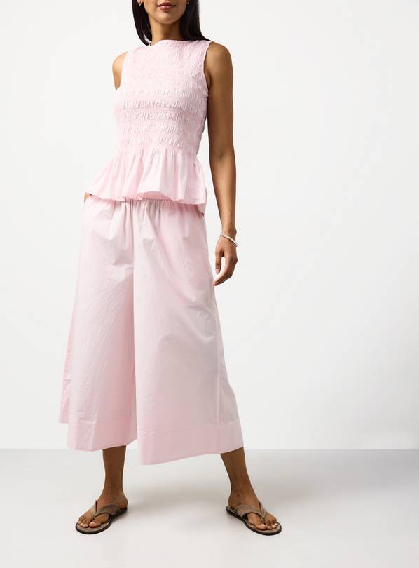 Pink Wide Leg Poplin Palazzo Trousers 16